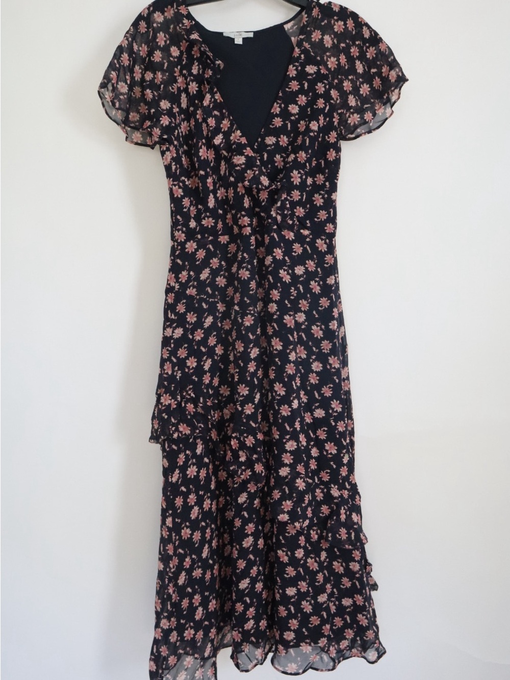 JOIE 100% Silk Floral Maxi Dress with Pink Blossoms - Sleeved Ruffle Detail